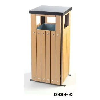 Square Wood Effect Outdoor Litter Bin - 36 Litre