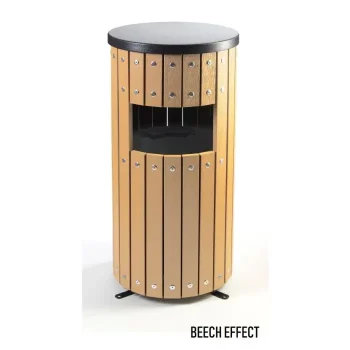 Round Wood Effect Outdoor Litter Bin - 33 Litre
