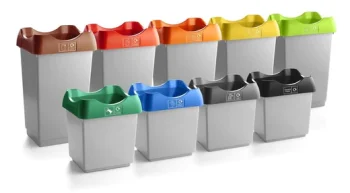 Open Top Recycling Bin with Coloured Lids and Stickers - 30 Litre